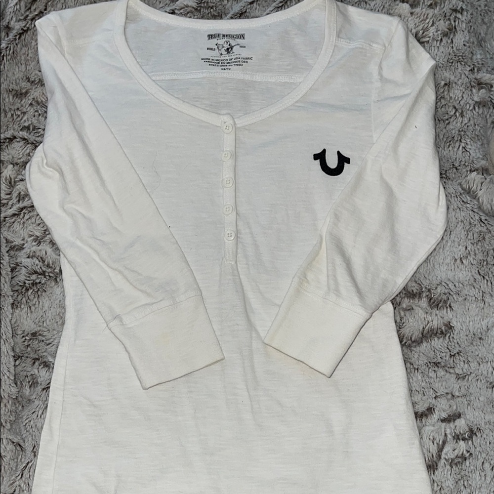True Religion white quarter Sleeve Henley